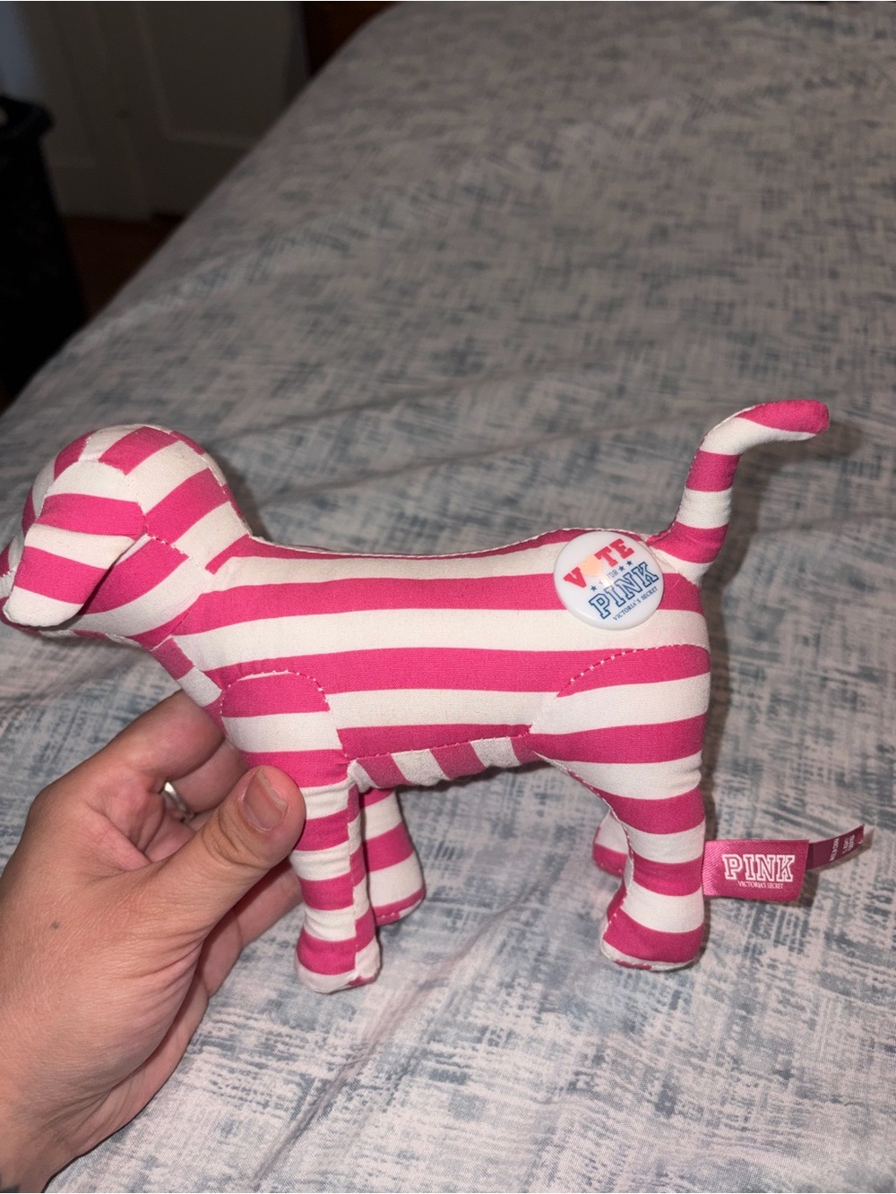 Rare PINK Victoria's Secret Striped Plush Pup Toy - Pink & White